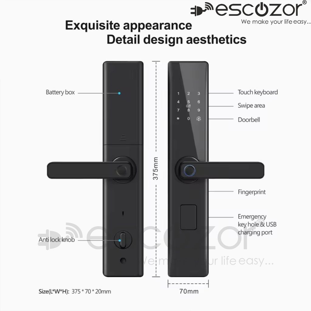 H201 Smart Door Lock (Black)